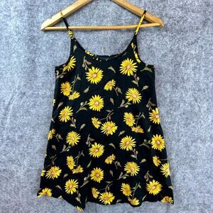 Vintage Anxiety Slip Dress Women Small Black Sunflower Garden Grunge 90s Dark